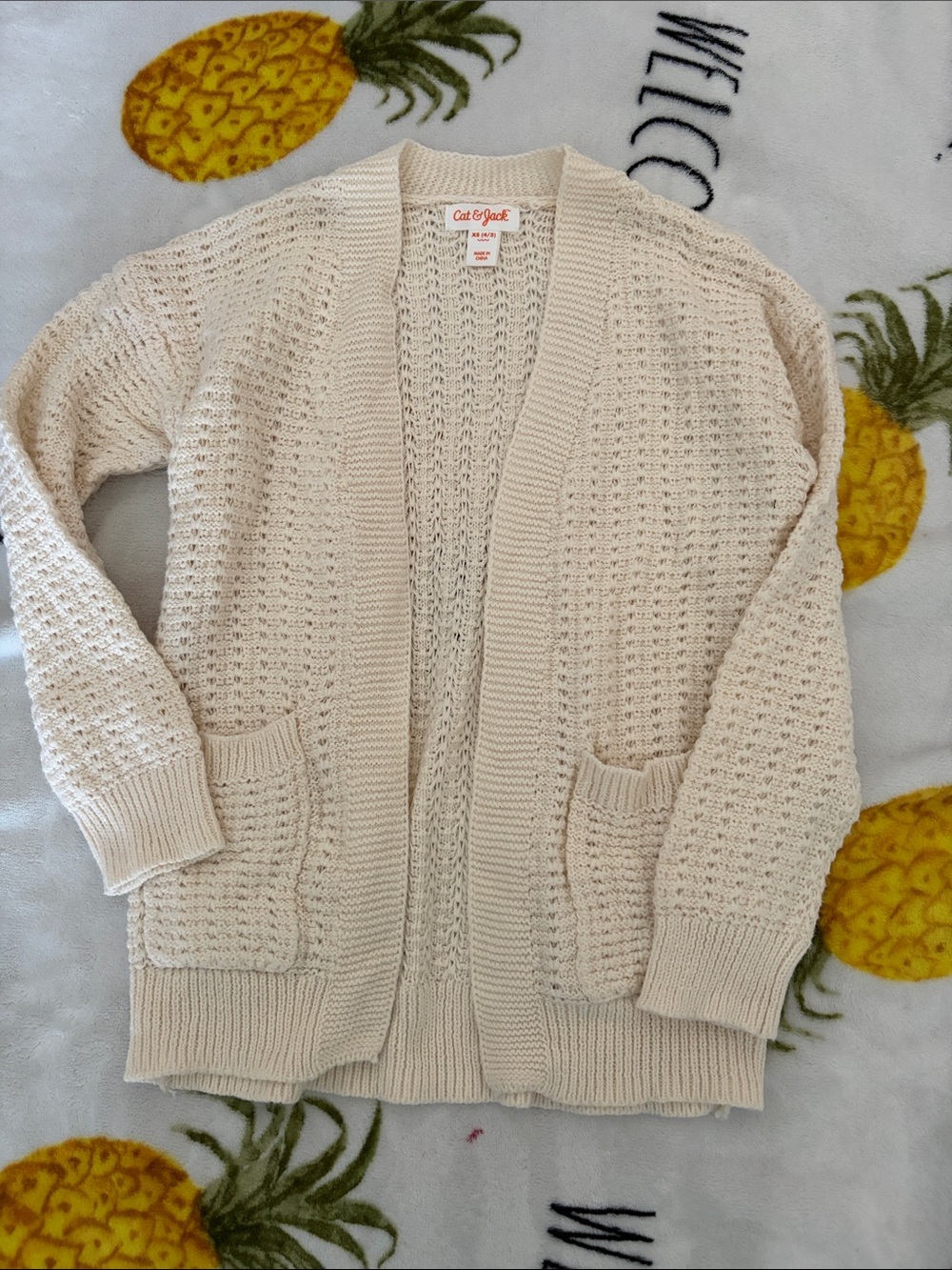 Cat & Jack Cream Open-Front Knit Cardigan Sweater small 4/5